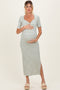 Cream/ Sage Striped Knit Short Sleeve Maternity Maxi Dress