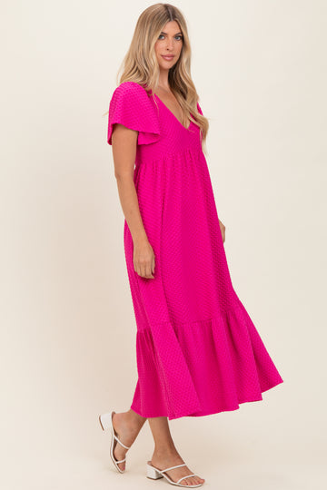 Fuchsia Textured Ruffle Hem Maxi Dress