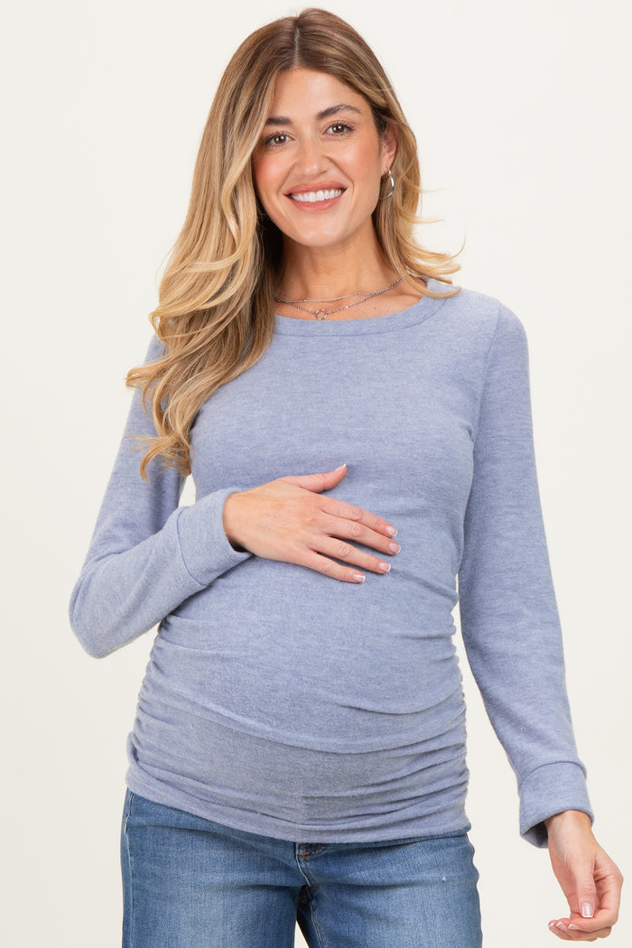 Light Blue Soft Knit Ruched Maternity Top
