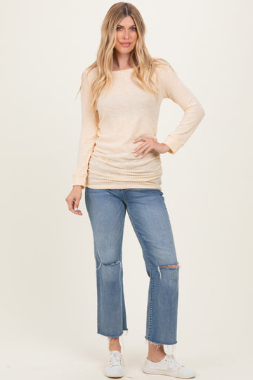 Yellow Waffle Knit Long Sleeve Ruched Tunic Top