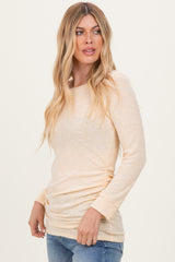 Yellow Waffle Knit Long Sleeve Ruched Tunic Top