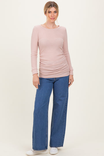 Mauve Waffle Knit Long Sleeve Ruched Tunic Top