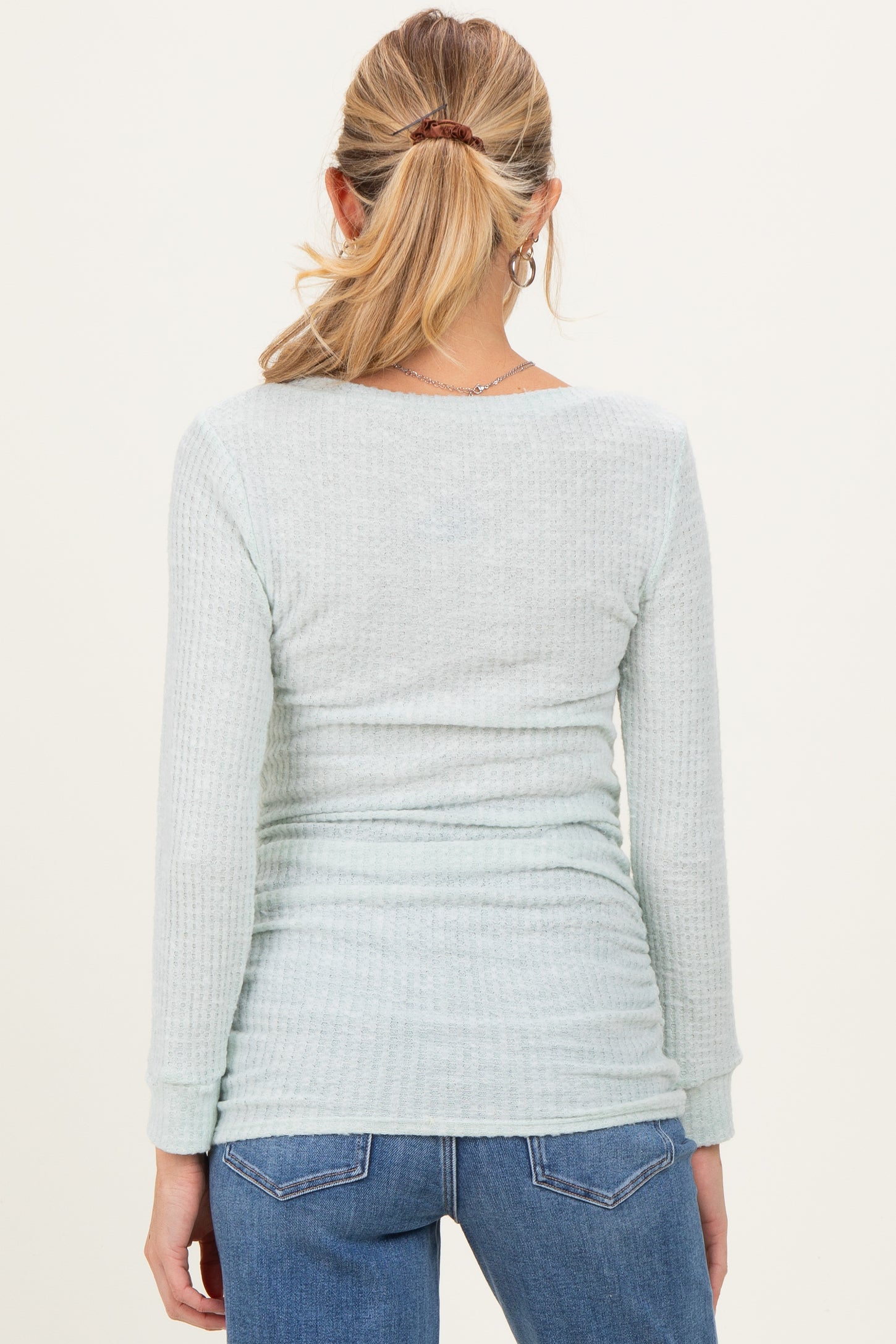 Mint Waffle Knit Long Sleeve Ruched Maternity Tunic Top