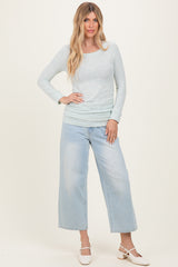 Mint Waffle Knit Long Sleeve Ruched Tunic Top