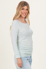 Mint Waffle Knit Long Sleeve Ruched Tunic Top