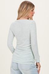 Mint Waffle Knit Long Sleeve Ruched Tunic Top