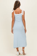 Light Blue Knit Contrast Shoulder Tie Dress