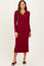 Red Ribbed Collared Long Sleeve Midi Dress