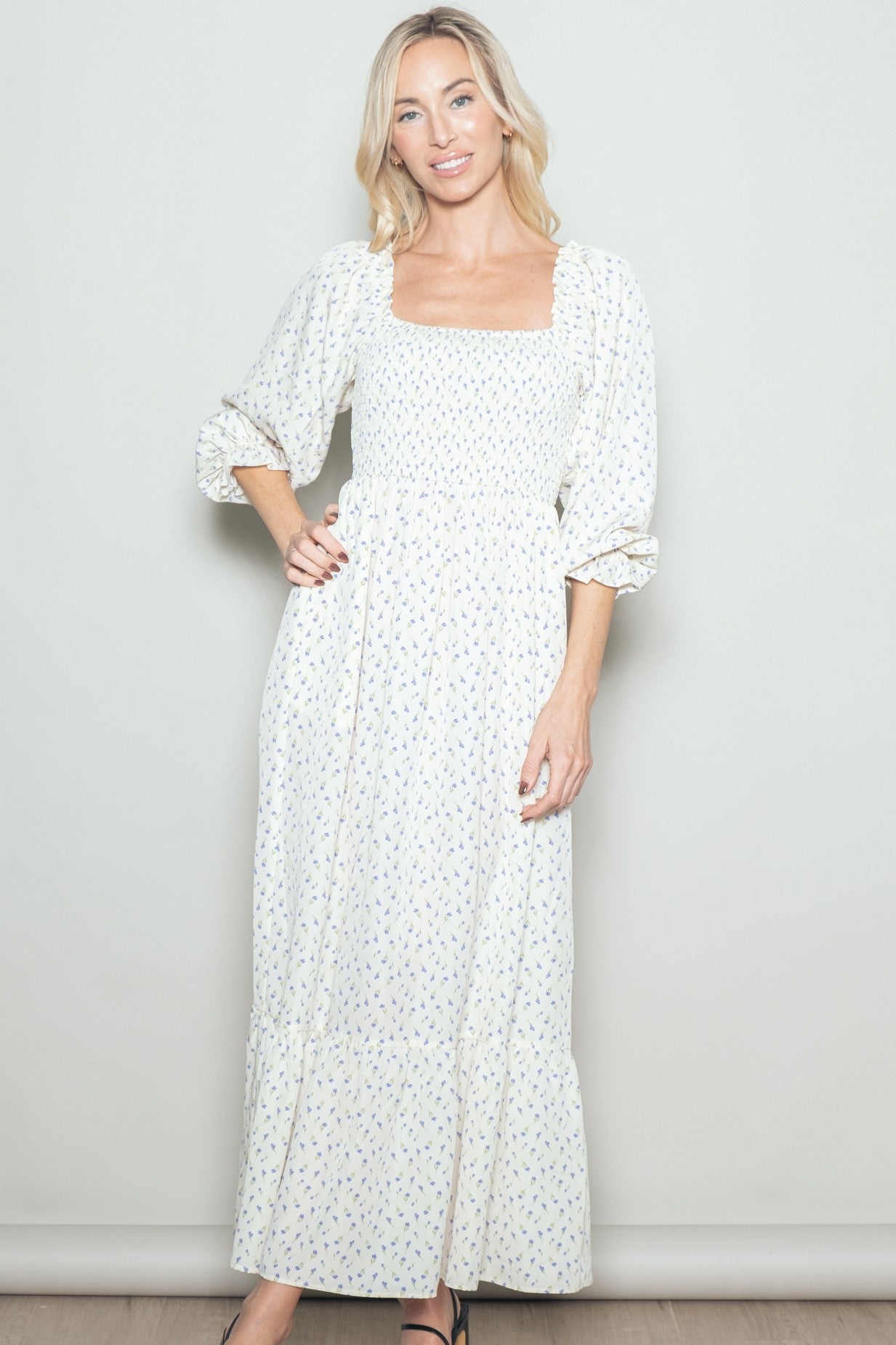 Cream Floral 3/4 Sleeve Maternity Maxi Dress
