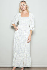 Cream Floral 3/4 Sleeve Maternity Maxi Dress