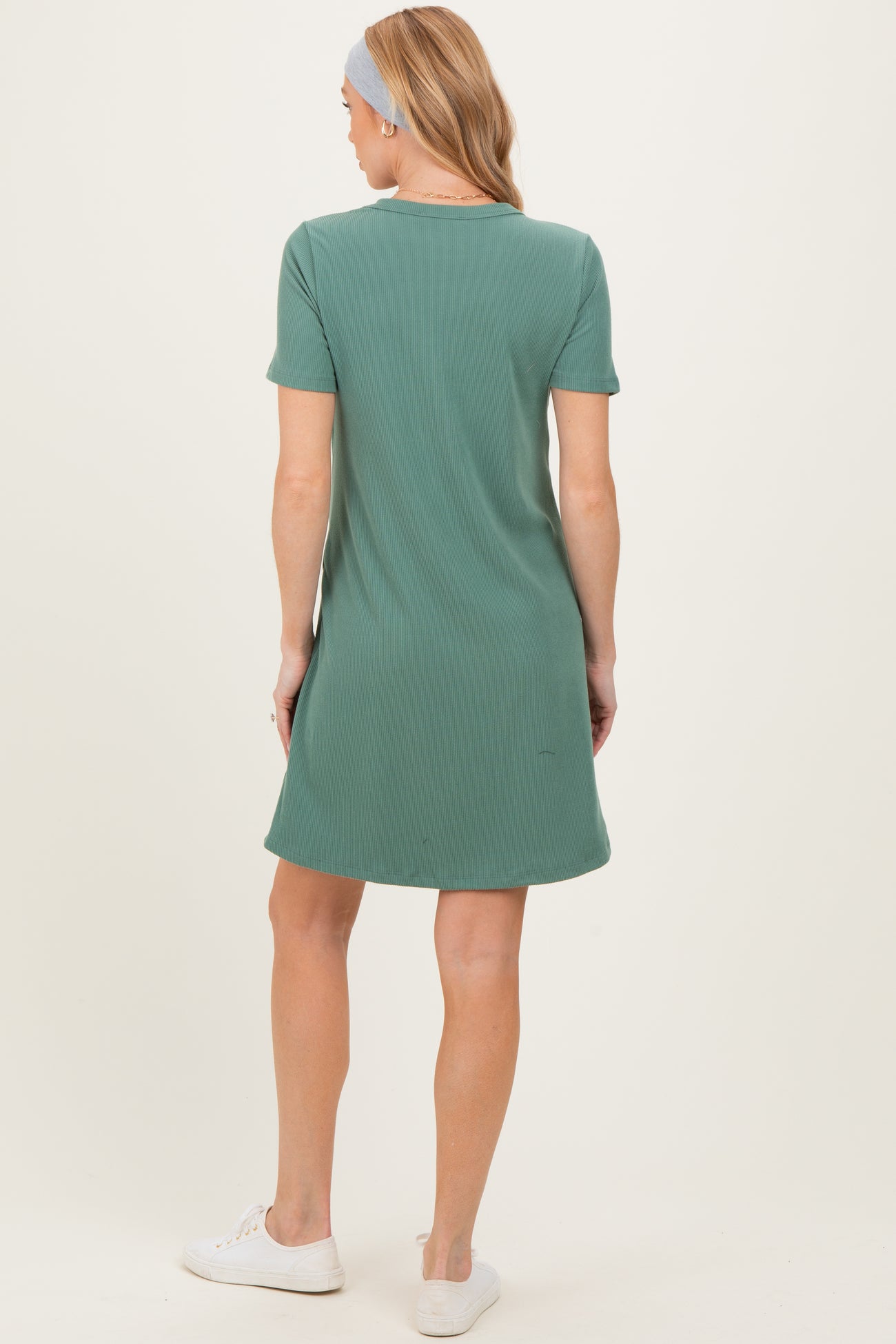 Olive Ribbed Knit Basic Short Sleeve Maternity T-Shirt Dress