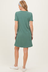 Olive Ribbed Knit Basic Short Sleeve Maternity T-Shirt Dress