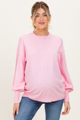 Light Pink Fine Knit Balloon Sleeve Maternity Sweater