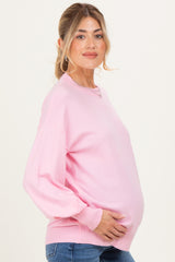 Light Pink Fine Knit Balloon Sleeve Maternity Sweater
