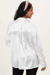 Champagne Ivory Satin Button Up Maternity Blouse