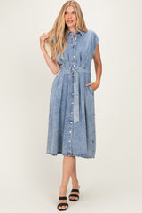 Denim Button Front Midi Dress
