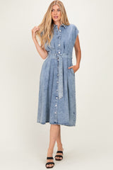 Denim Button Front Midi Dress