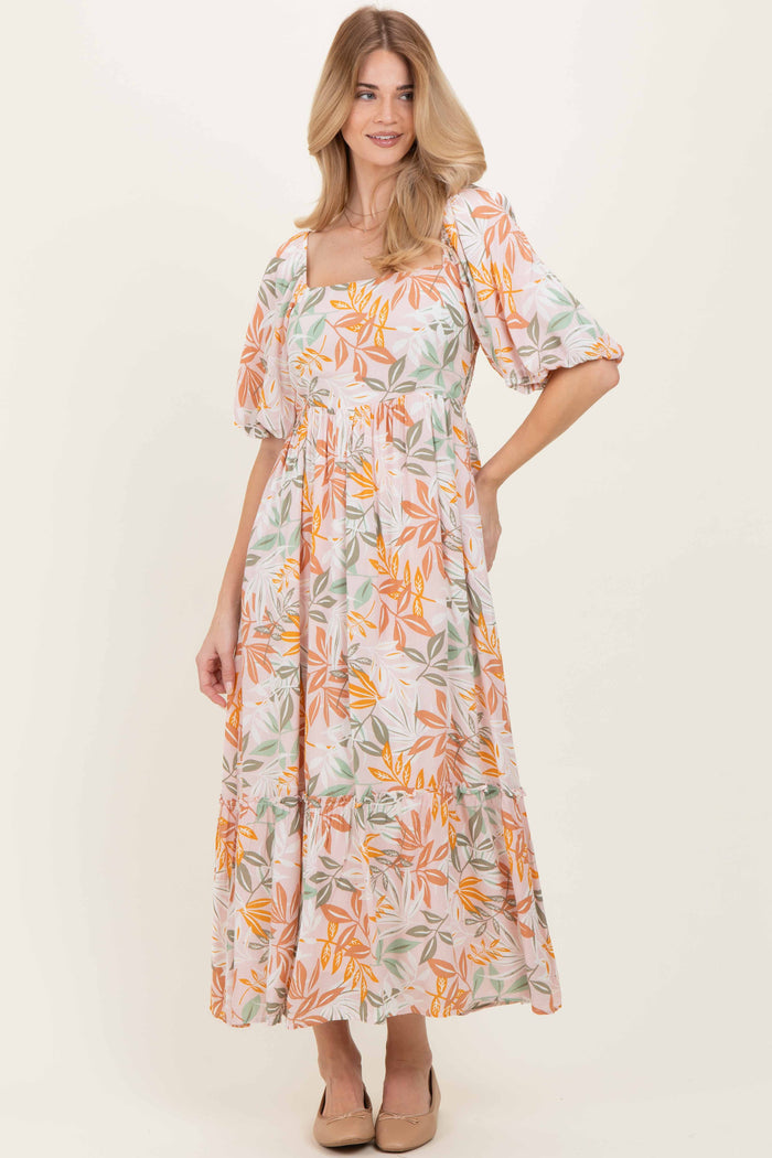 Light Pink Floral Tiered Maxi Dress
