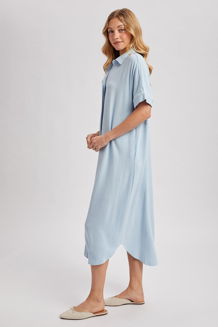 Light Blue Button Down Midi Shirt Dress