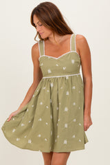 Sage Floral Scallop Trim Mini Dress