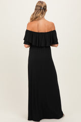 Black Ruffle Off Shoulder Maternity Maxi Dress