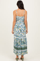 Ivory Floral Twisted Front Lace Detail Maxi Dress