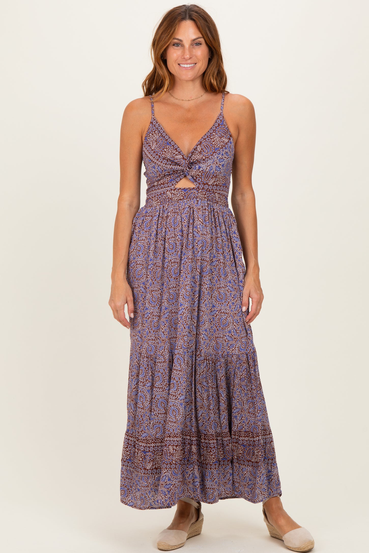 Charcoal Printed Twisted Front Maternity Maxi Dress