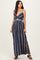 Navy Floral Stripe Twisted Front Maxi Dress