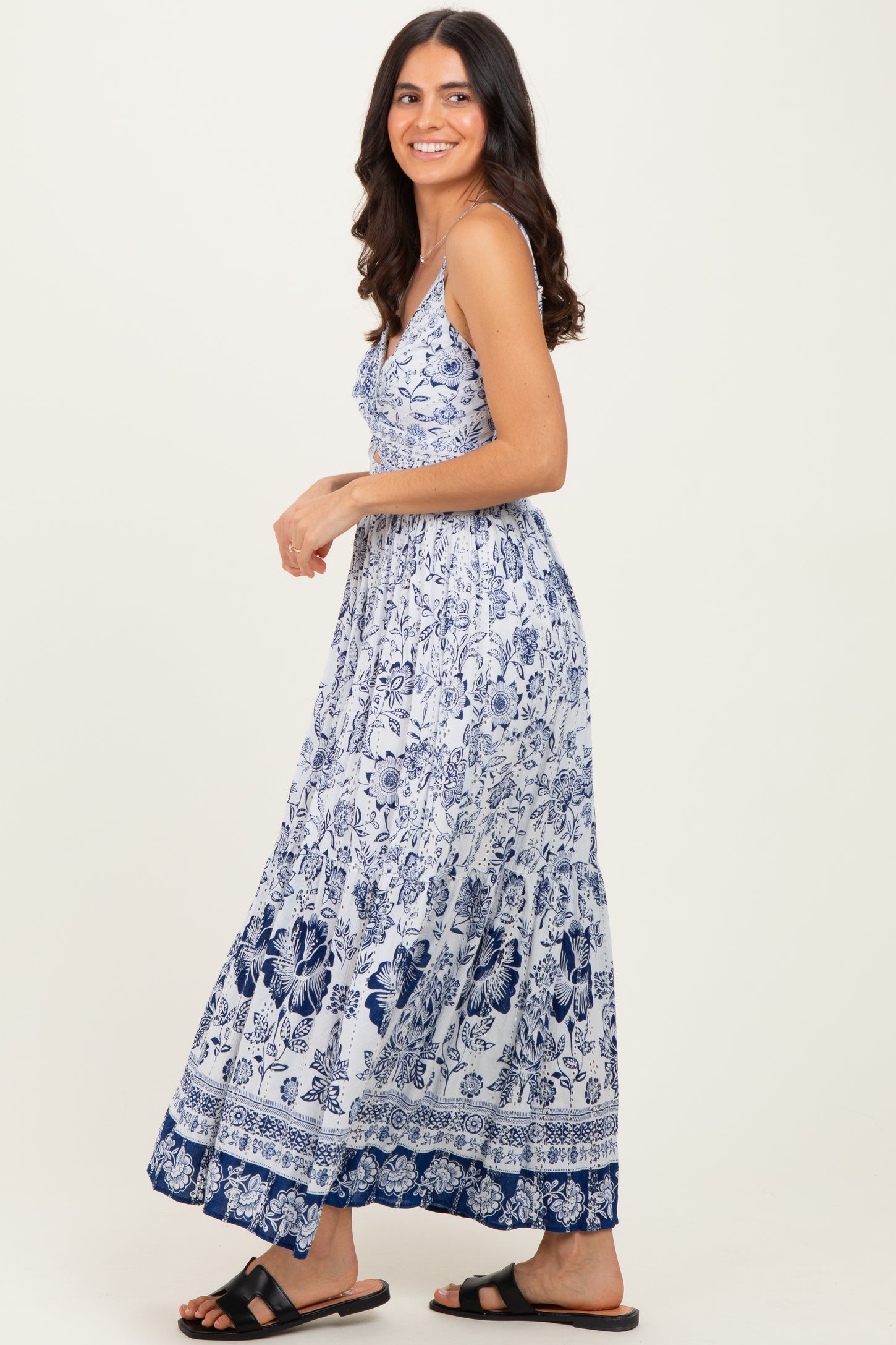 Ivory Floral Twisted Front Maxi Dress