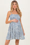 Blue Floral Smocked Sleeveless Maternity Mini Dress