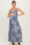 Navy Printed Crisscross Back Maternity Maxi Dress