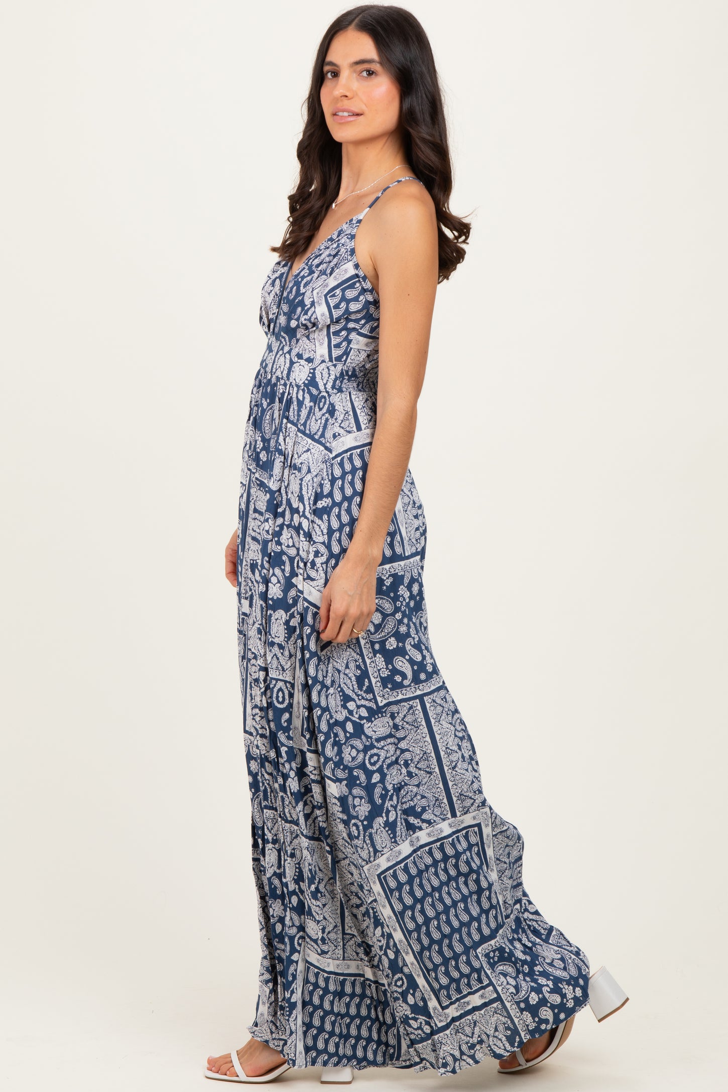 Navy Printed Crisscross Back Maxi Dress