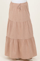 Taupe Gingham Tiered Maternity Maxi Skirt