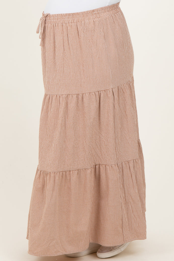 Taupe Gingham Tiered Maternity Maxi Skirt