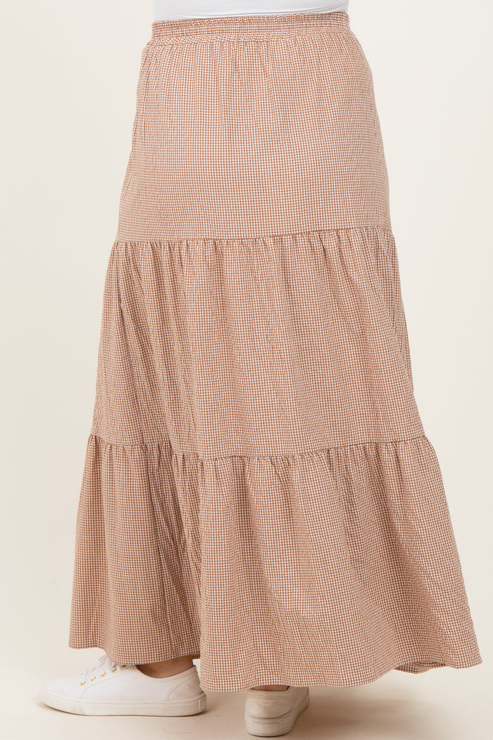 Taupe Gingham Tiered Maternity Maxi Skirt