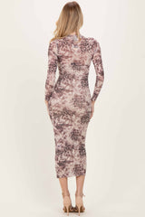 Cream Animal Print Mesh Overlay Maxi Dress