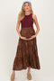 Brown Printed Tiered Maternity Maxi Skirt