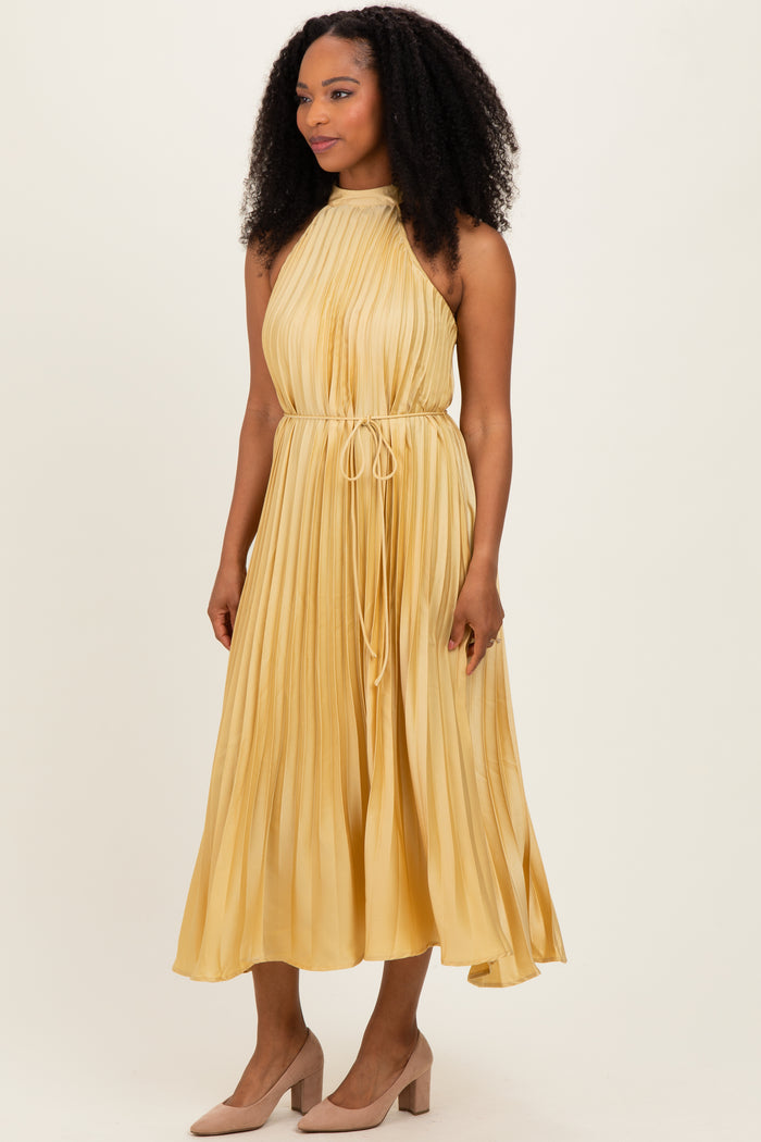 Yellow Pleated Halter Dress