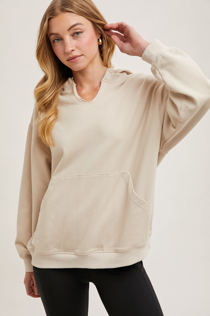 Oatmeal Split Neckline Maternity Hoodie