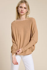 Camel Ribbed Maternity Dolman Top
