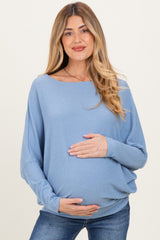 Light Blue Ribbed Maternity Dolman Top