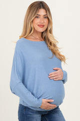 Light Blue Ribbed Maternity Dolman Top