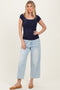 Navy Ribbed Rounded Square Neck Top