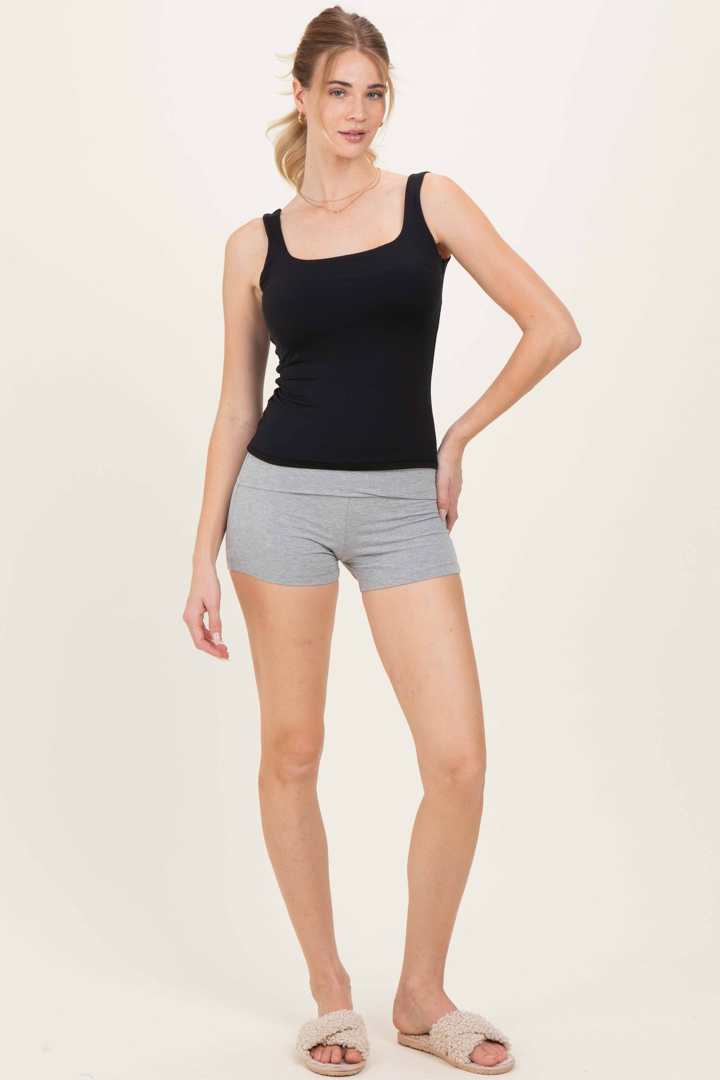 Heather Grey Foldover Waistband Maternity Shorts