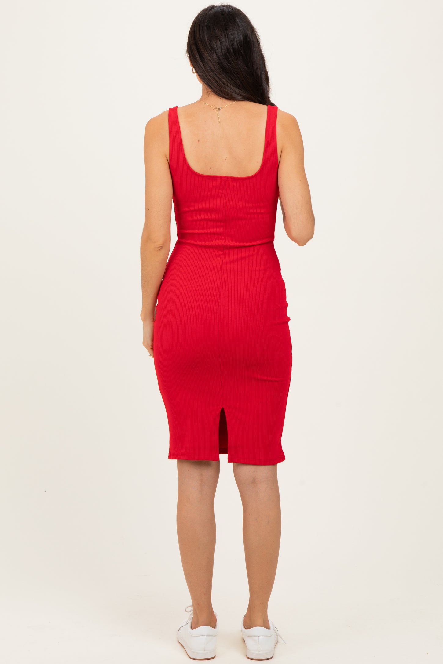 Red Ribbed Square Neck Tank Dress