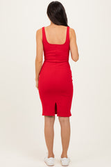 Red Ribbed Square Neck Tank Dress