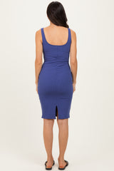 Light Navy Ribbed Square Neck Tank Dress