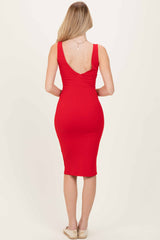 Red Ribbed Knit V-Neck Tank Dress
