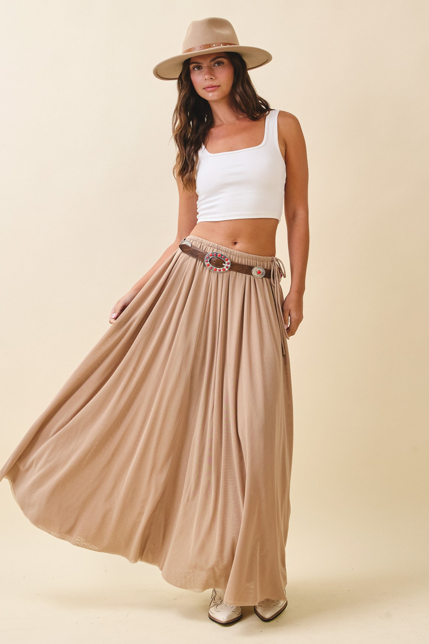 Oatmeal Mesh Maxi Skirt