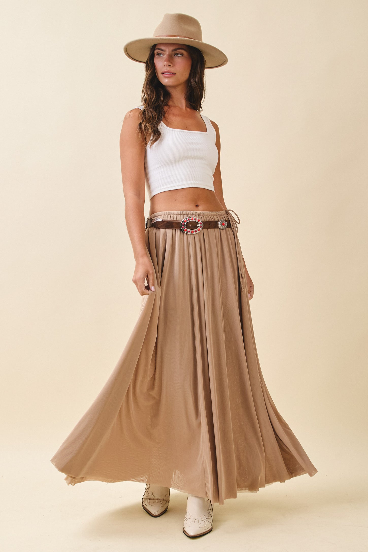 Oatmeal Mesh Maxi Skirt